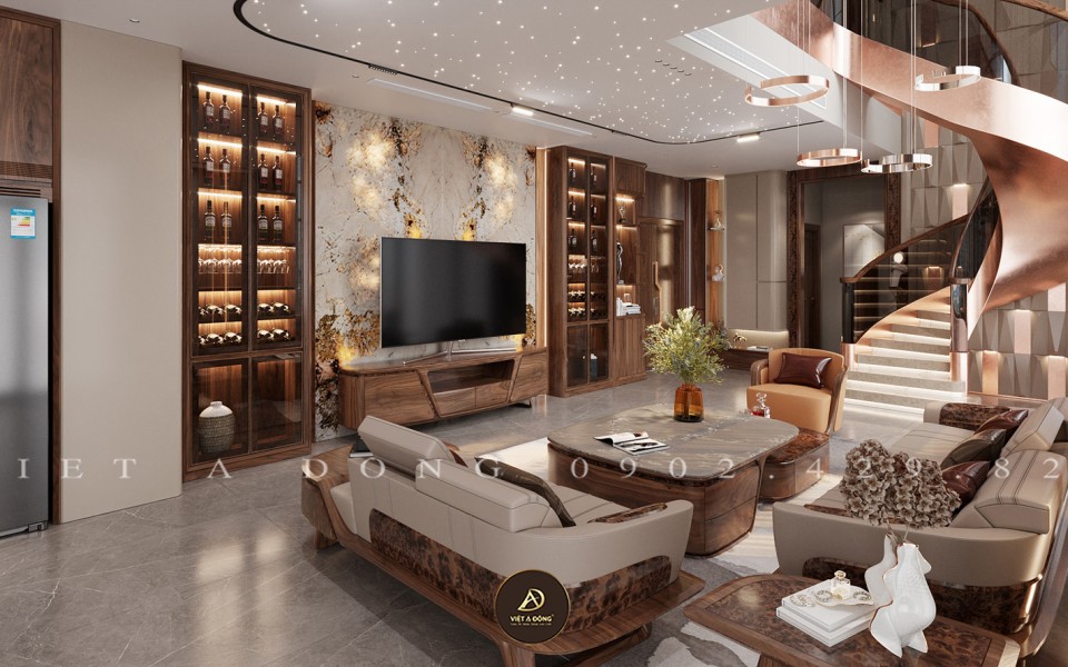 Thiết kế - Thi công nội thất biệt thự gỗ óc chó tại Golden Palace - Chị Nhung